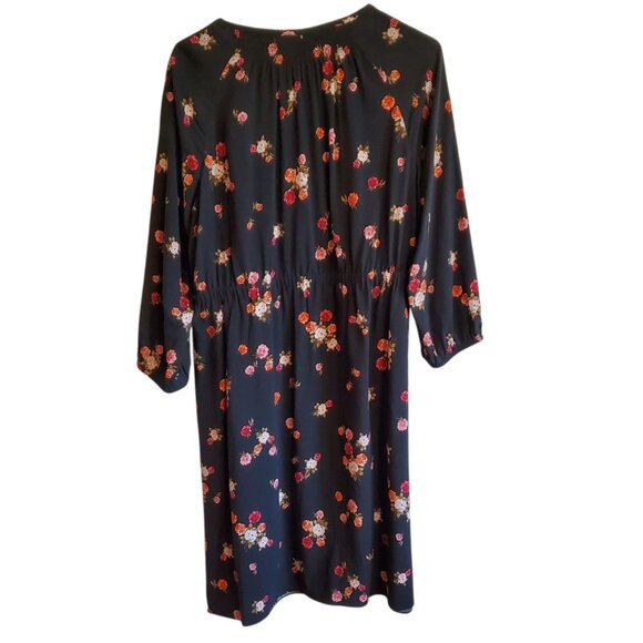J Jill Prairie Farm Black Floral Button Up Midi Dress Medium - Picture 2 of 16